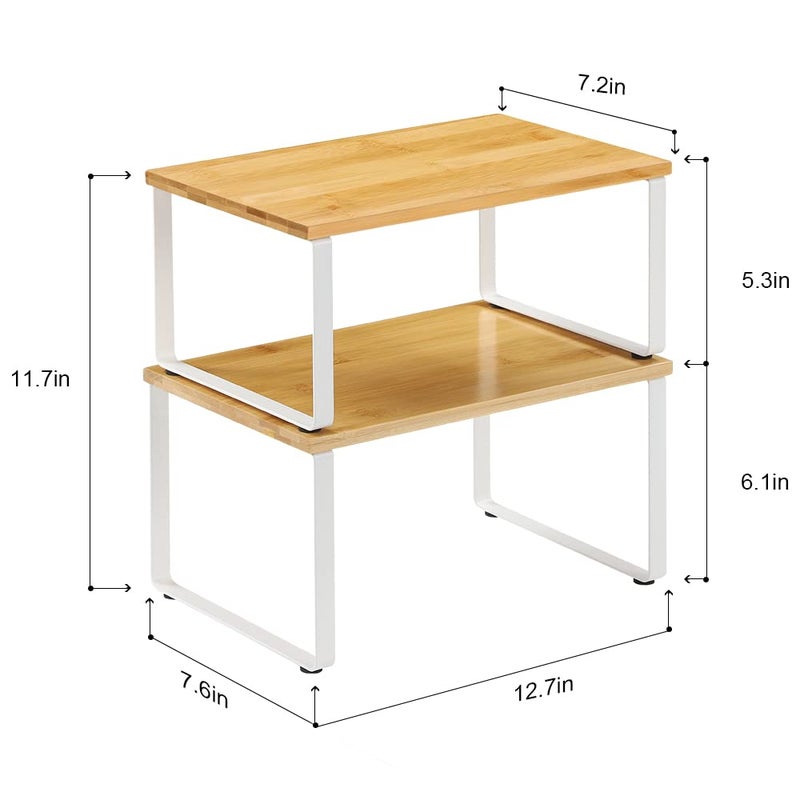 NEX MOOACE Bamboo Kitchen Cabinet and Counter Shelf Organizer, Stackable & Expandable, Set of 4, White and Natural - Image 2